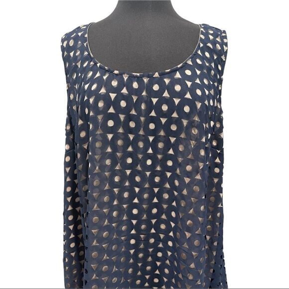 𝅺eshakti Navy And Tan Circle Cut Out Sleeveless Fly Away Top Sz 2X-20W - Picture 2 of 14